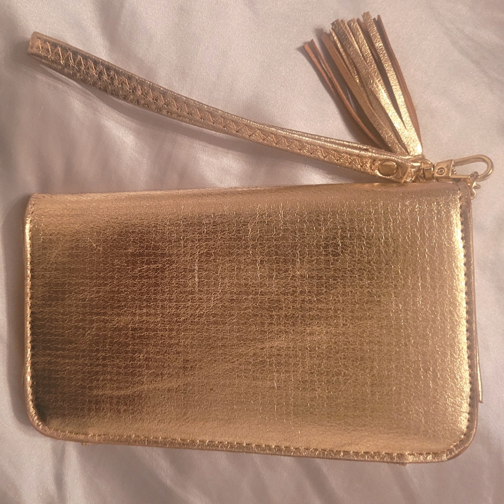 Madison West Golden Leather iPhone Case Wallet Wristlet.